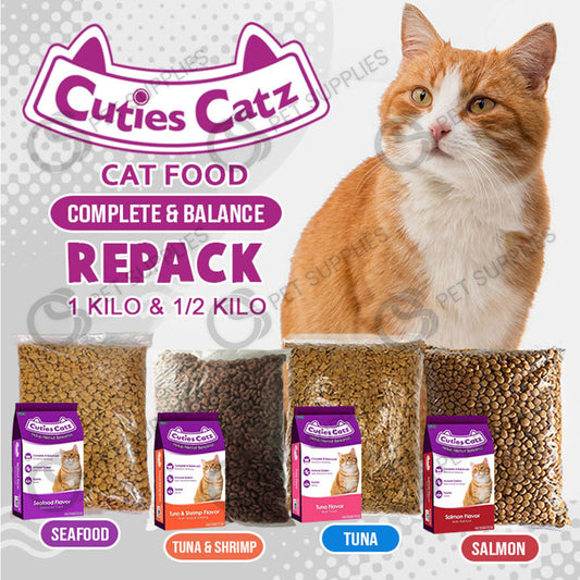 (1kG Repacked) Cuties Catz Dry Cat Food Tuna & Shrimp, Seafood and Tuna