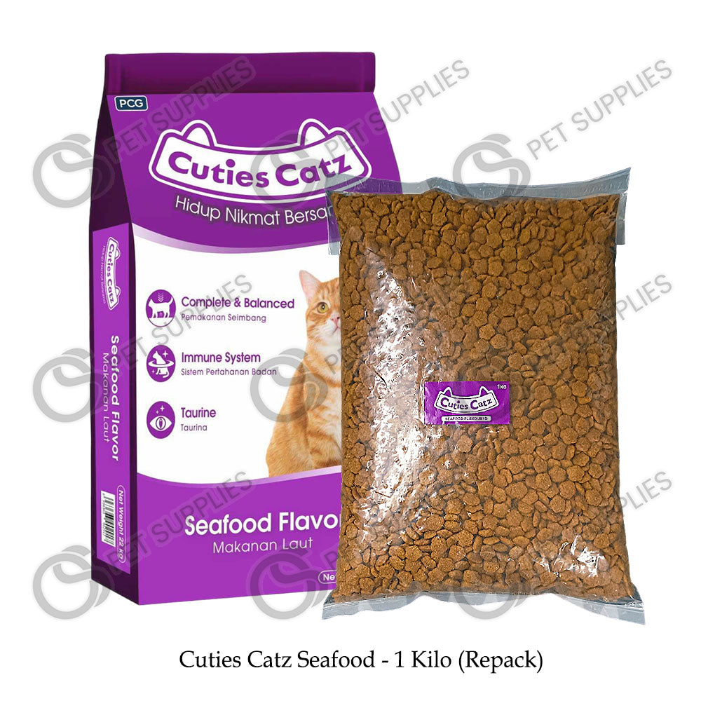 (1kG Repacked) Cuties Catz Dry Cat Food Tuna & Shrimp, Seafood and Tuna