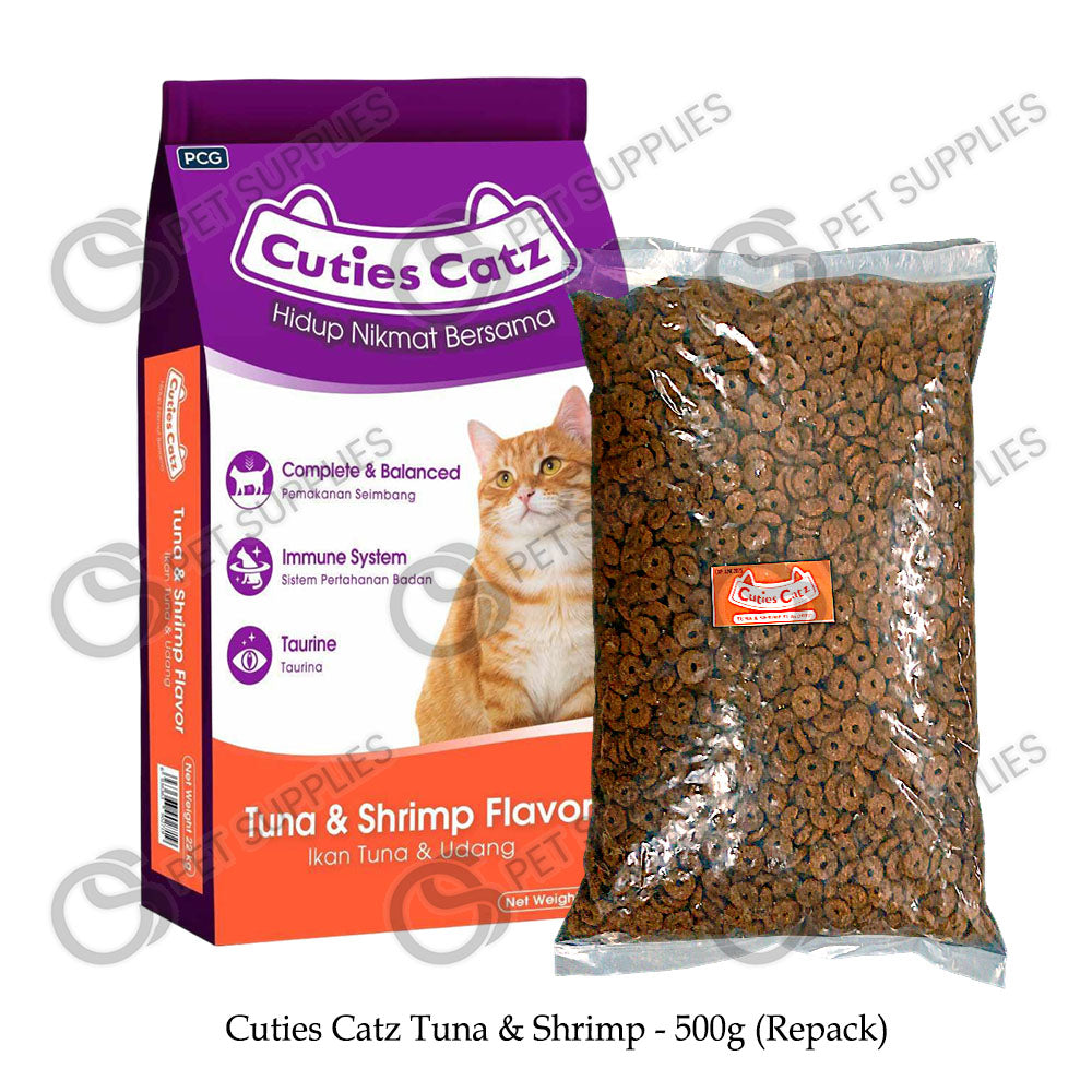 (500g Repacked) Cuties Catz Dry Cat Food Tuna & Shrimp, Seafood and Tuna