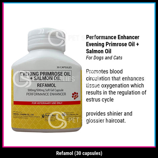 Refamol Performance Enhancer Evening Primrose Oil + Salmon Oil For Dogs and Cats (30 Capsules)